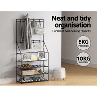 Artiss Shoe Rack Hall Tree 16 Pairs Black thumbnail