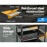 Giantz 3-Tier Tool Cart Trolley Workshop Garage Storage Organizer Black thumbnail