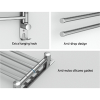 Towel Rail Rack Holder 4 Bars Wall Mounted Stainless Steel Swivel Hanging Hook thumbnail