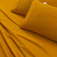 Elan Linen 100% Egyptian Cotton Vintage Washed 500TC Mustard Double Bed Sheets Set thumbnail