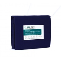 Elan Linen 100% Egyptian Cotton Vintage Washed 500TC Navy Blue Double Quilt Cover Set thumbnail