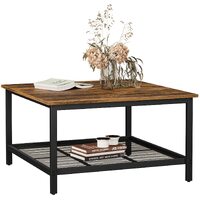 Robust Coffee Table Steel Frame and Mesh Storage Shelf,  Rustic Brown and Black thumbnail