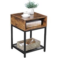 Side Table with Open Compartment and Mesh Shelf Rustic Brown and Black thumbnail