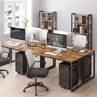 Home Office Desk with 8 Hooks 140 x 60 x 75 cm Rustic Brown and Black thumbnail