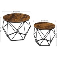 Set of 2 Side Tables Robust Steel Frame Rustic Brown and Black thumbnail