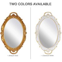 Oval Antique White 25 x 38 cm Vintage Carved Hanging Wall Mirror for Bedroom and Living-Room thumbnail