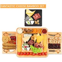 Bamboo Cheese Board Set with Knife Set with 4 Stainless Steel Knife & Thick Wooden tray for Wine Crackers, Brie and Meat thumbnail