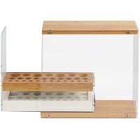31 Holes Acrylic Bamboo Brush Holder Organiser Beauty Cosmetic Display Stand with Leather Drawer White (22.3 x 8.6 x 21.5 cm) thumbnail