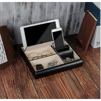 Valet Tray Leather Multi Catch Storage Box for Jewellery Accessories, Keys, Phone, Wallet, Coin, Jewellery (Black) thumbnail