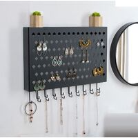 Wall Mount Earring Jewelry Hanger Organizer Holder with 109 Holes and 19 Hooks (Black) thumbnail