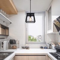 Farmhouse Pendant Light Rustic Lantern Chandelier Black thumbnail