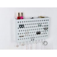 Wall Mount Earring Jewelry Hanger Organizer Holder with 109 Holes and 19 Hooks (White) thumbnail