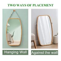 Hanging Full Length Wall Mirror - Solid Bamboo Frame and Adjustable Leather Strap for Bathroom and Bedroom thumbnail