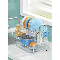 Stainless Steel 2-Tier Dish Drying Rack with Utensil Holder, Cutting Board Holder and Dish Drainer for Kitchen Counter (Silver) thumbnail