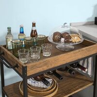 Industrial Vintage Style Wood Metal 3 Tiers Kitchen Serving Trolley with Wine Rack (Brown) thumbnail