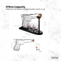 1.2L Whisky or Wine Decanter Glass Pistol Set - 2 Shot Glasses + Wooden Stand thumbnail