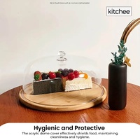 Kitchee 30cm Bamboo Cake Stand + Dome Acrylic Cover - Dessert Display Plate thumbnail
