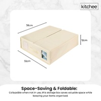1x Kitchee Foldable Bed Sheet Storage Box – Linen & Closet Organiser Beige thumbnail