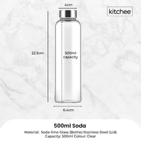 Kitchee 500ml Glass Water Bottle with Stainless Steel Lid - Set of 6 Drink Bottles thumbnail