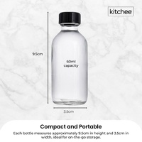 Kitchee 12x 60ml Small Glass Bottles + Lids Funnels Brush Labels Pen thumbnail
