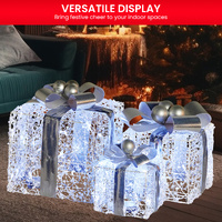Swishmas Set Of 3 Christmas Gift Boxes With Lights With Jewelled Wire And Silver Bows thumbnail