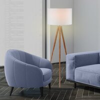 Sarantino Metal Tripod Floor Spot Lamp Shade Drum in Wooden Finish thumbnail