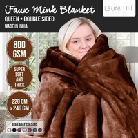 Laura Hill Faux Mink Blanket 800GSM Heavy Double-Sided - Chocolate thumbnail