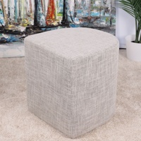 Ottoman Stool Linen Fabric Footstool Foot Rest Pouffe Pouf Seat - Cream Grey thumbnail