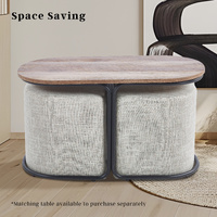 2X Ottoman Stool Linen Fabric Footstool Foot Rest Pouffe Pouf Seat - Cream Grey thumbnail