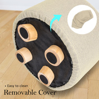 2X Fabric Ottoman Round Wooden Leg Foot Stool - BEIGE thumbnail