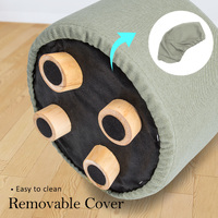 Fabric Ottoman Round Wooden Leg Foot Stool - GREY thumbnail