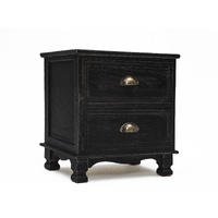 Bedside Table 2 Drawer Vintage Side Table Storage Cabinet Bedroom LYDIA BLACK thumbnail
