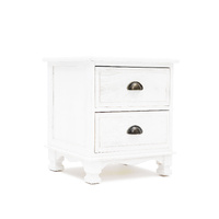 Bedside Table 2 Drawer Vintage Side Table Storage Cabinet Bedroom LYDIA WHITE thumbnail