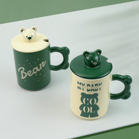2X High-Fired Ceramic Porcelain Mug Set with Lid 400ml Bear w Tea Spoon GREEN thumbnail