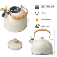 2.5 Liter Tea Whistling Kettle Stainless Steel Modern Whistling Tea Pot for Stovetop Cream thumbnail