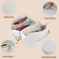 Large Travel Cosmetic Bag Portable Make up Makeup Bag Waterproof PU Leather Storage White thumbnail