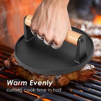 Heavy Duty Round Cast Iron Grill Burger Press Pre-Seasoned Steak Griddle BBQ Grilling thumbnail