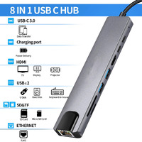 8in1 USB C Adapter 4K HDMI PD USB C Port USB 3.0 RJ45 SD/TF Card Reader Docking Station MacBook Ipad Pro Laptop thumbnail