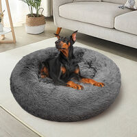 Dog Pet Cat Calming Bed Warm Plush Round Nest Comfy Sleeping Bed Dark Grey 70cm thumbnail