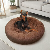 Pet Dog Bedding Warm Plush Round Comfortable Nest Sleeping kennel Coffee M 70cm thumbnail