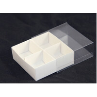 10 Pack of White Card Chocolate Sweet Soap Product Reatail Gift Box - 4 Bay Compartments - Clear Slide On Lid - 8x8x3cm thumbnail