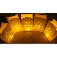 20 Pack White Happy Birthday Luminary Paper Candle Tea Light Lantern Bags Garden Anniversary Birthday Night Decorations Evening Party thumbnail