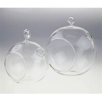 10 x Hanging Clear Glass Ball Tealight Candle Holder  - 10cm Diameter / High - Wedding Globe Decoration Terrarium Succulent Plant Mini Garden Holder D thumbnail
