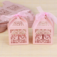 100 Piece Pack - Pink Dove Bird Heart Baby Birth naming Ceremony Bomboniere Favor Lolly Gift Card Box thumbnail