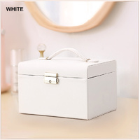 Jewellery Box With Mirror Double Drawers Organizer Storage Lock Case(White) thumbnail
