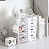 4 Pcs Set Stackable Desktop storage Box Drawer Transparent Plastic Stationery Cosmetic Organizer Box(White) thumbnail