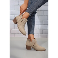 Parchment Cut Out Suede Pointed Toe Heeled Ankle Boots - 40 EU thumbnail