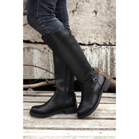 Black Side Zipper Knee High Chunky Low Heel Boots - 37 EU thumbnail