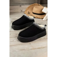 Azura Exchange Black Suede Contrast Print Round Toe Plush Lined Flats - 37 EU thumbnail