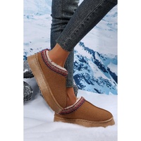 Chestnut Suede Contrast Print Round Toe Plush Lined Flats - 40 EU thumbnail